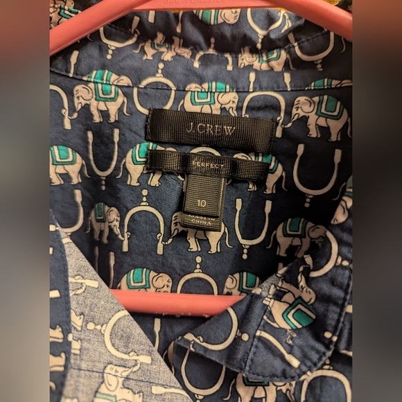 EUC 🐘 J. CREW 🐘 MARRIED ELEPHANTS 💙 Sz 10 💙 LS PERFECT FIT button down shirt - Picture 3 of 6